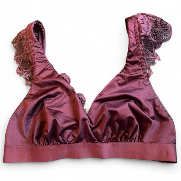 Aerie lace shoulder and back crossover front deep plumb bralette size medium - Picture 1 of 9